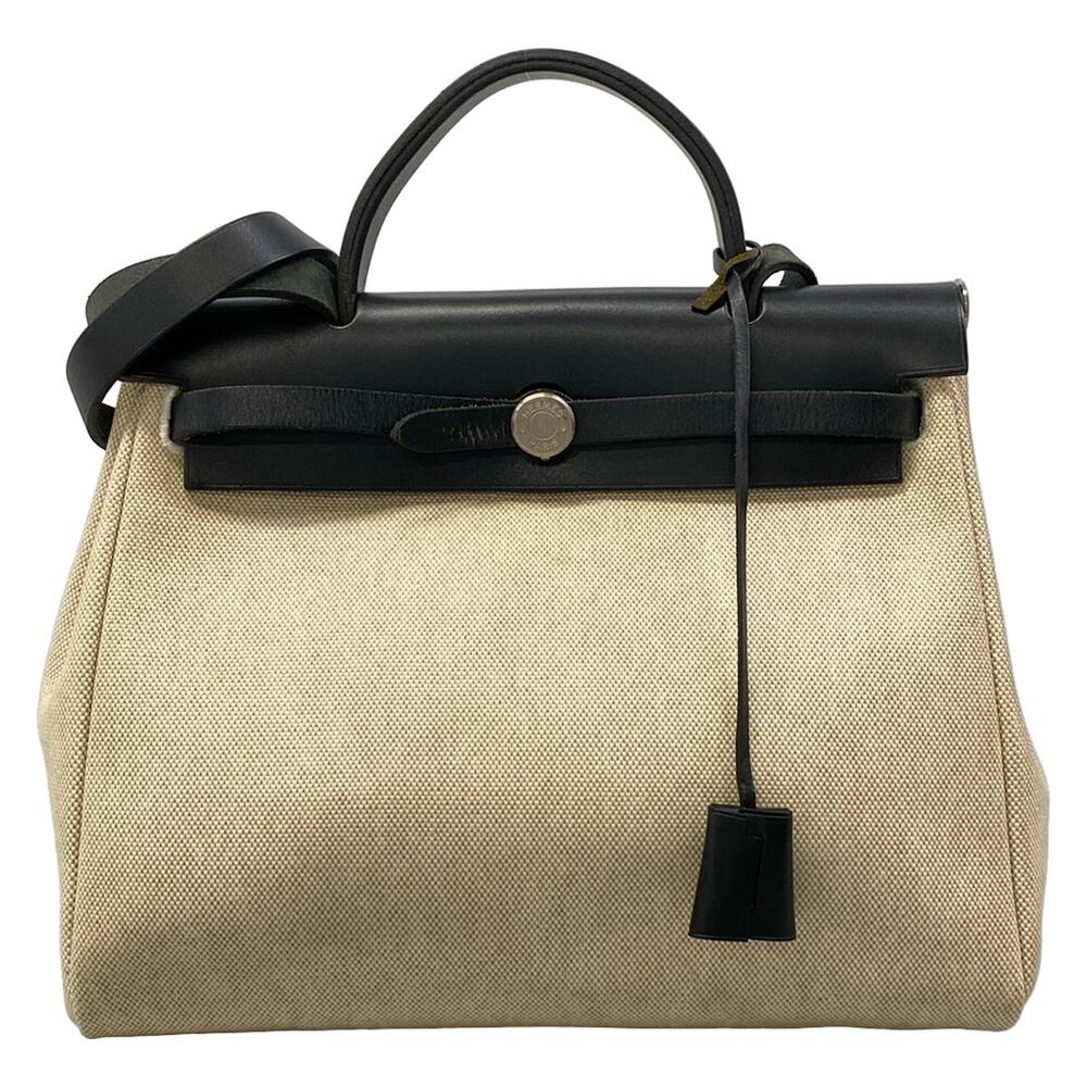 Hermès Herbag PM Handbag Beige Black Toile H Leather